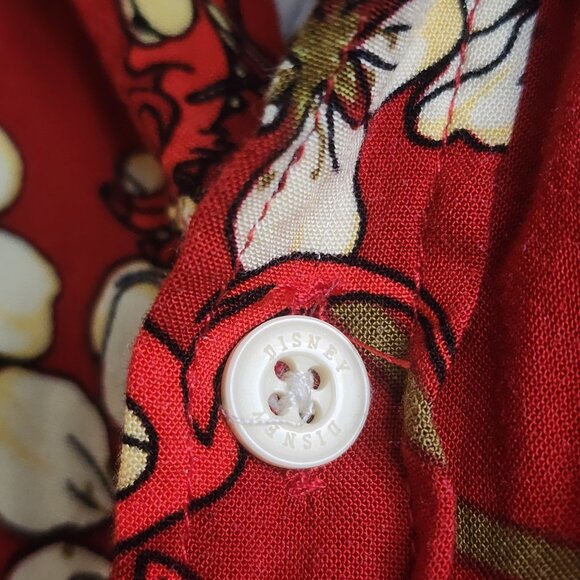 Disney Mulan Shirt Mens Medium Red Floral Mushu Cri-Kee Rayon Hawaiian Button Up - Picture 3 of 9